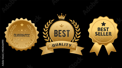 Golden Badge Collection in Flat Style for Premium Branding Use