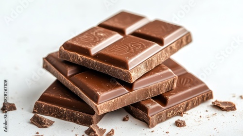 Stacked chocolate bars on white surface