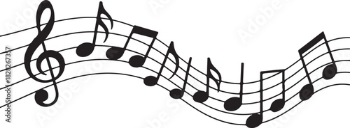 Music notes wave isolated, group musical notes background