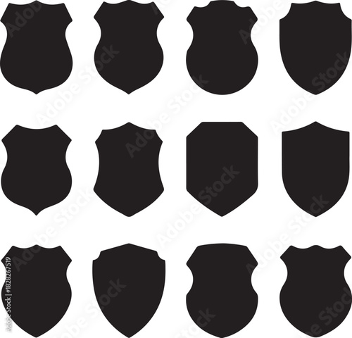 Police badge shape. Vector military shield silhouettes. Security, football patches isolated on white background