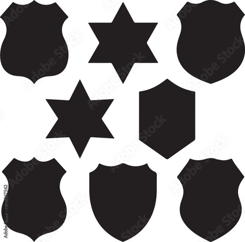 Police badge shape. Vector military shield silhouettes. Security, football patches isolated on white background