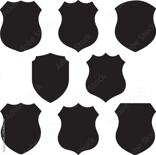 Police badge shape. Vector military shield silhouettes. Security, football patches isolated on white background