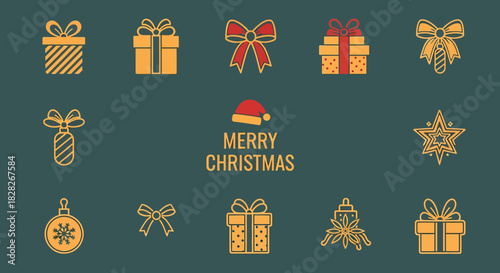 Delightful Christmas icons to spread holiday cheer, featuring vibrant gifts, trees, snowflakes, and ornaments for your festive designs and merry projects