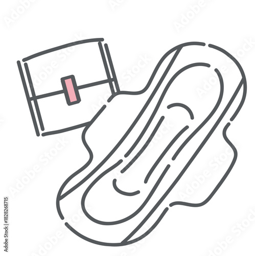 生理用品（ナプキン）と個包装のイラスト：交換・エチケット・衛生