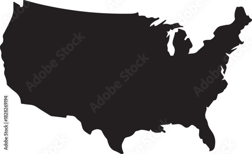 detailed black silhouette map of united states of america with internal state borders on white background