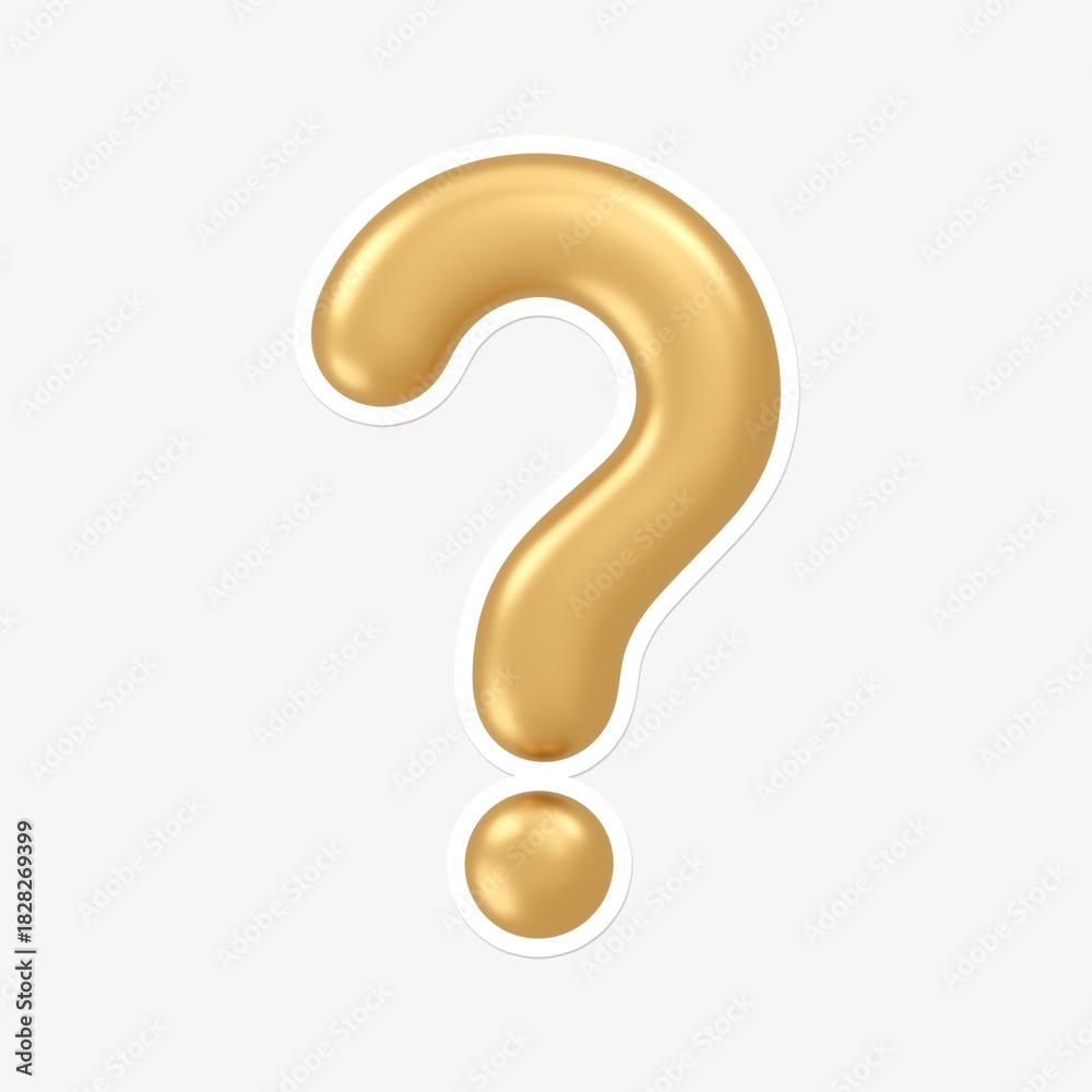 Fototapeta premium Gold question mark, 3D white border design
