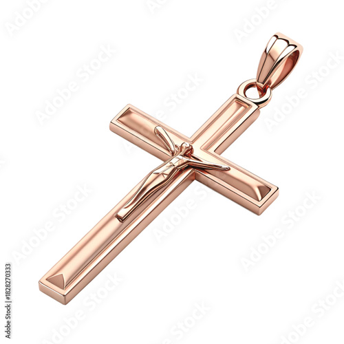 Elegant rose gold crucifix pendant shimmering with divine light, perfect for faith-based designs and spiritual jewelry promotions or religious content creation