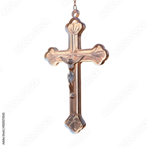 Elegant gold crucifix pendant featuring Jesus Christ, a timeless symbol of faith, hope, and enduring love, perfect for religious art and inspirational designs