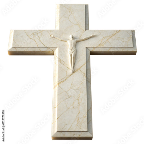 Elegant marble Jesus crucifix evokes reverence and faith, ideal for religious publications, Easter promotions, or church-related marketing materials