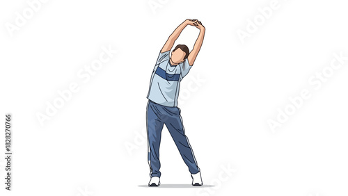 Man Performing Standing Side Stretch Exercise Health and Fitness Illustration