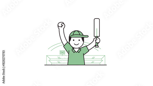 Joyful Athlete Celebrating Victory with Bat on Stadium Field