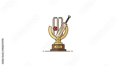 Golden Championship Trophy with Bat Ball and Wicket Sports Icon