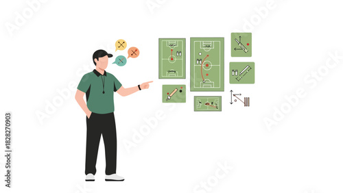 Sports Coach Explaining Strategy with Tactical Play Diagrams on Whiteboard