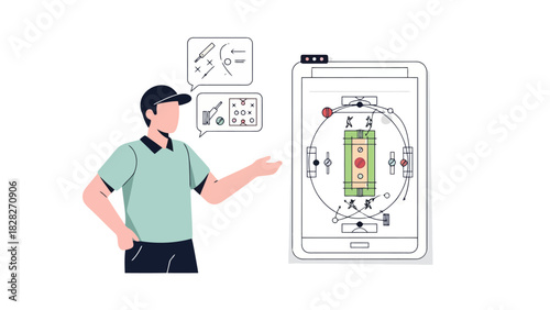 Sports Coach Explaining Strategy on Digital Tablet with Strategy Boards