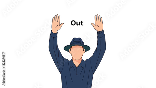 Sports Umpire Signaling Out with Raised Hands and Hat Sports Decision Authority Game Official Making Call