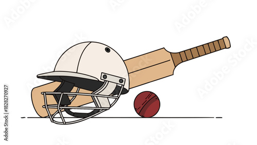 Cricket Gear and Equipment Bat Ball and Helmet Illustration for Sports Concepts