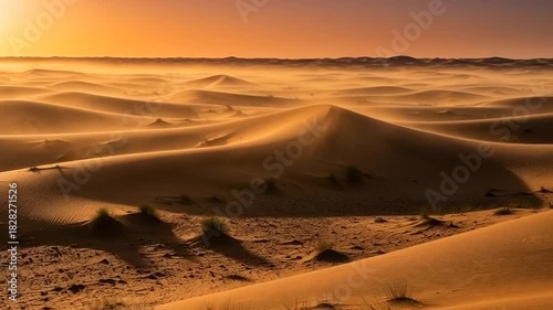 Golden Desert Dunes at Sunset: A Serene Landscape