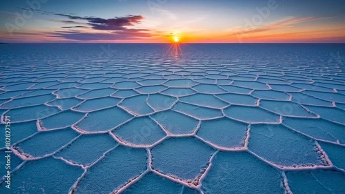 Salar de Uyuni Sunrise: Hexagonal Salt Flats Reflecting Dawn's Golden Light