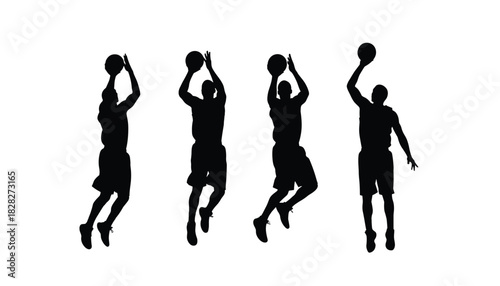 Basketball Jump Shot Vector Silhouettes – Sequential Motion from Prep to Release