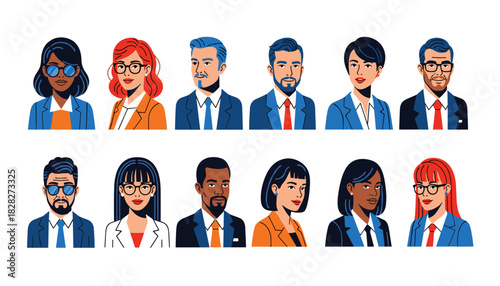 Diverse professionals in vector format ideal for business branding team pages and presentation templates 