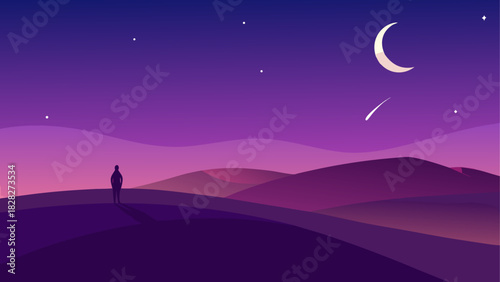 Person standing on a dune under a starry night