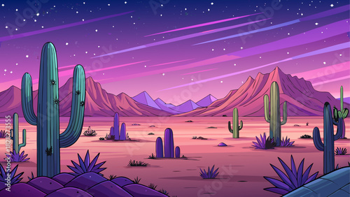Illustration of desert landscape with cacti and sky