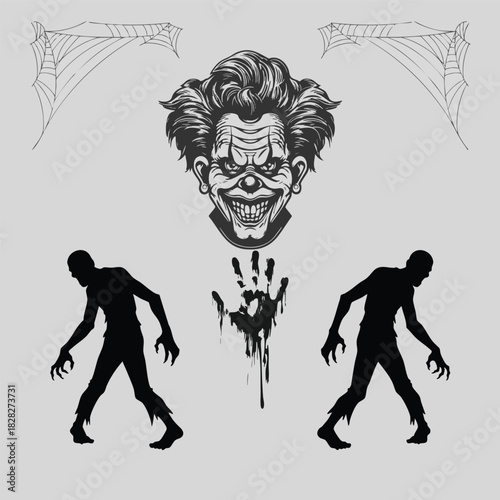 Scary clown lurking amidst bats and dripping black substance a terrifying nightmare image Artwork