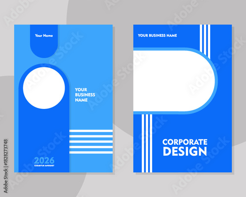 Business Report Cover Template –  Blue and White Round Geometric Layout (A4)