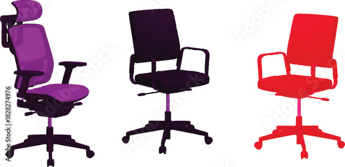 The image presents a trio of office chairs, each showcasing distinct colors and features against a clean white background, which enhances their visual appeal.