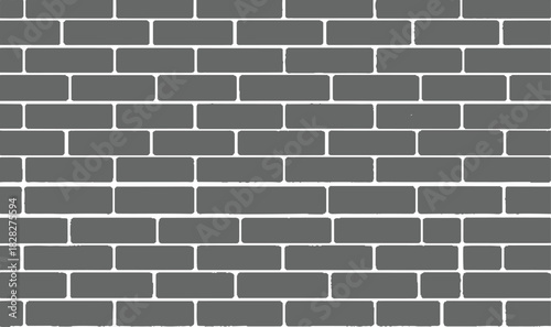  brick wall featuring gray bricks with white mortar, arranged in a running bond pattern. In this layout, each row of bricks is offset from the one below it, creating a staggered effect. 