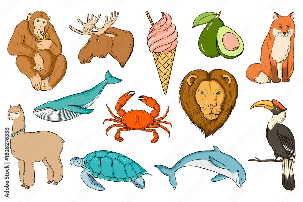 Obraz premium Png wild life sticker set colorful clipart