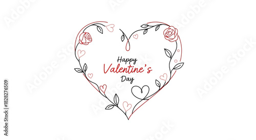 A beautifully illustrated heart-shaped floral wreath with delicate roses and leaves, perfect for conveying love and celebrating Valentine's Day with a romantic and charming touch