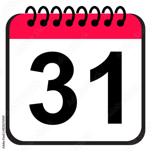 Calendar date 31 icon, bold flat calendar reminder symbol for end-of-month scheduling, planning, event tracking and digital organizer tools