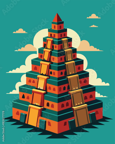 Discovering Ancient Mayan Civilization with a Colorful Pyramid Under Cloudy Skies - Travel to Mexico, Aztec Culture, Adventure Awaits, Explore History