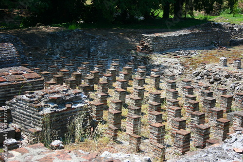 Roman hypocaust ruins with rows, Khalkidiki, Greece, July, 2008