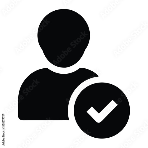 A black silhouette of a person icon with a checkmark in a circle next to it.
