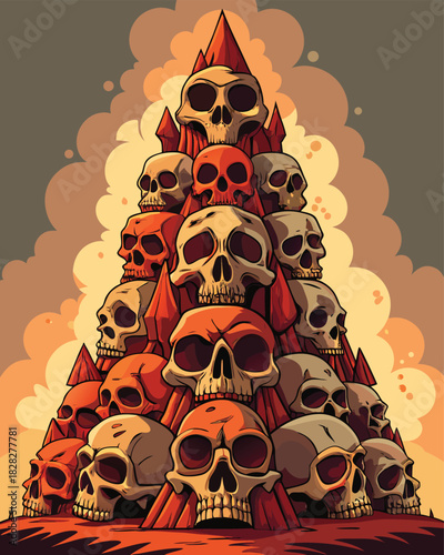 Dramatic skull mountain illustration evoking powerful emotions, perfect for fantasy book covers, Halloween promotions, and edgy designs for apparel and merchandise