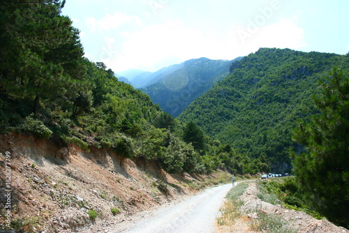 Gravel mountain road winding, Khalkidiki, Greece, July, 2008