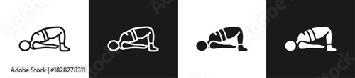 Bridge Pose Line And Solid Version Icon Set With Black And White Background