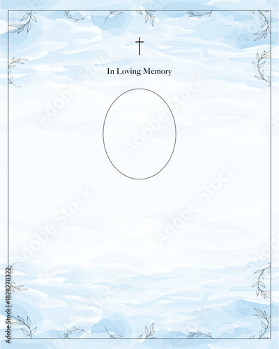 Sky blue background for funeral card with photo frame 