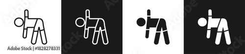 Runner'S Stretch Line And Solid Version Icon Set With Black And White Background