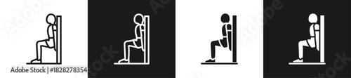 Wall Stretch Line And Solid Version Icon Set With Black And White Background