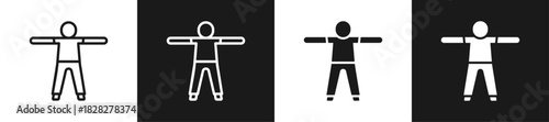 Full Body Stretch Line And Solid Version Icon Set With Black And White Background