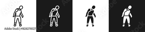 Standing Side Bend Line And Solid Version Icon Set With Black And White Background