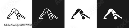 Mountain Stretch Line And Solid Version Icon Set With Black And White Background