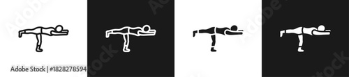 T-Pose Stretch Line And Solid Version Icon Set With Black And White Background