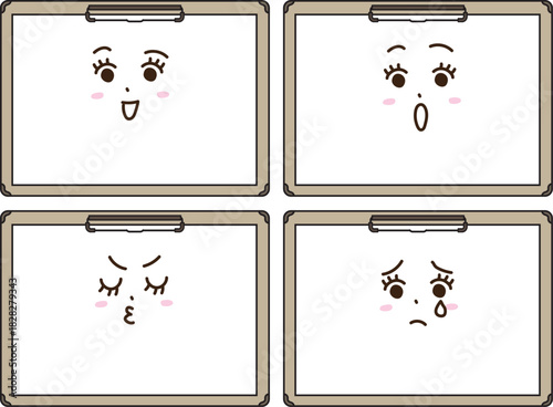 4種類の表情キャラクター入りバインダー・署名板イラストセット