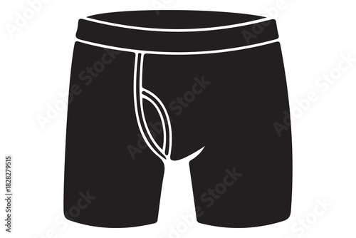 Simple black silhouette of men s boxer briefs with white waistband and fly detail isolated on white background