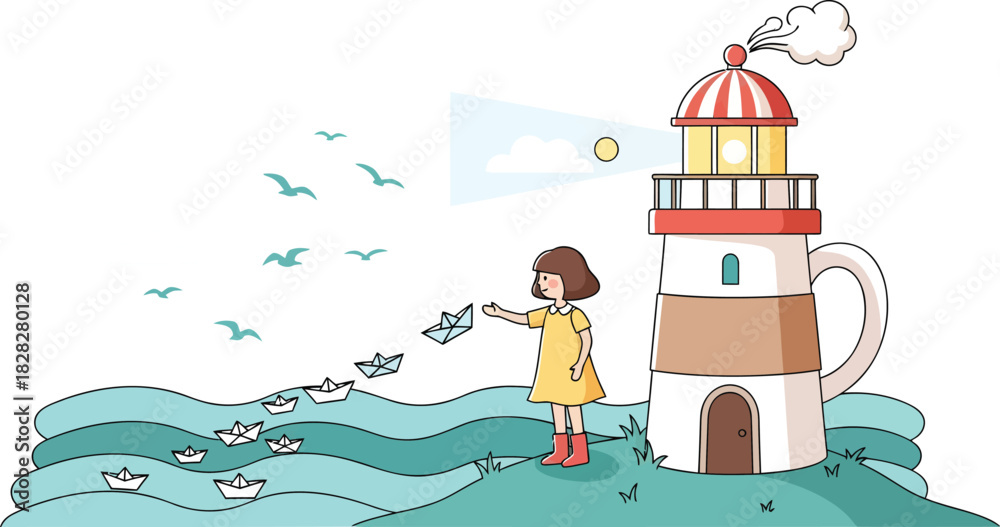 Naklejka premium Whimsical Seaside Adventure