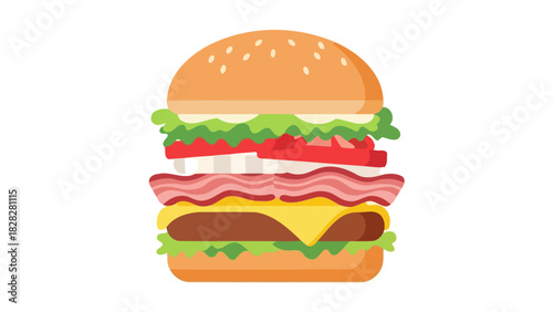Delicious Big Burger Illustration Fresh Ingredients Layered for a Classic Meal